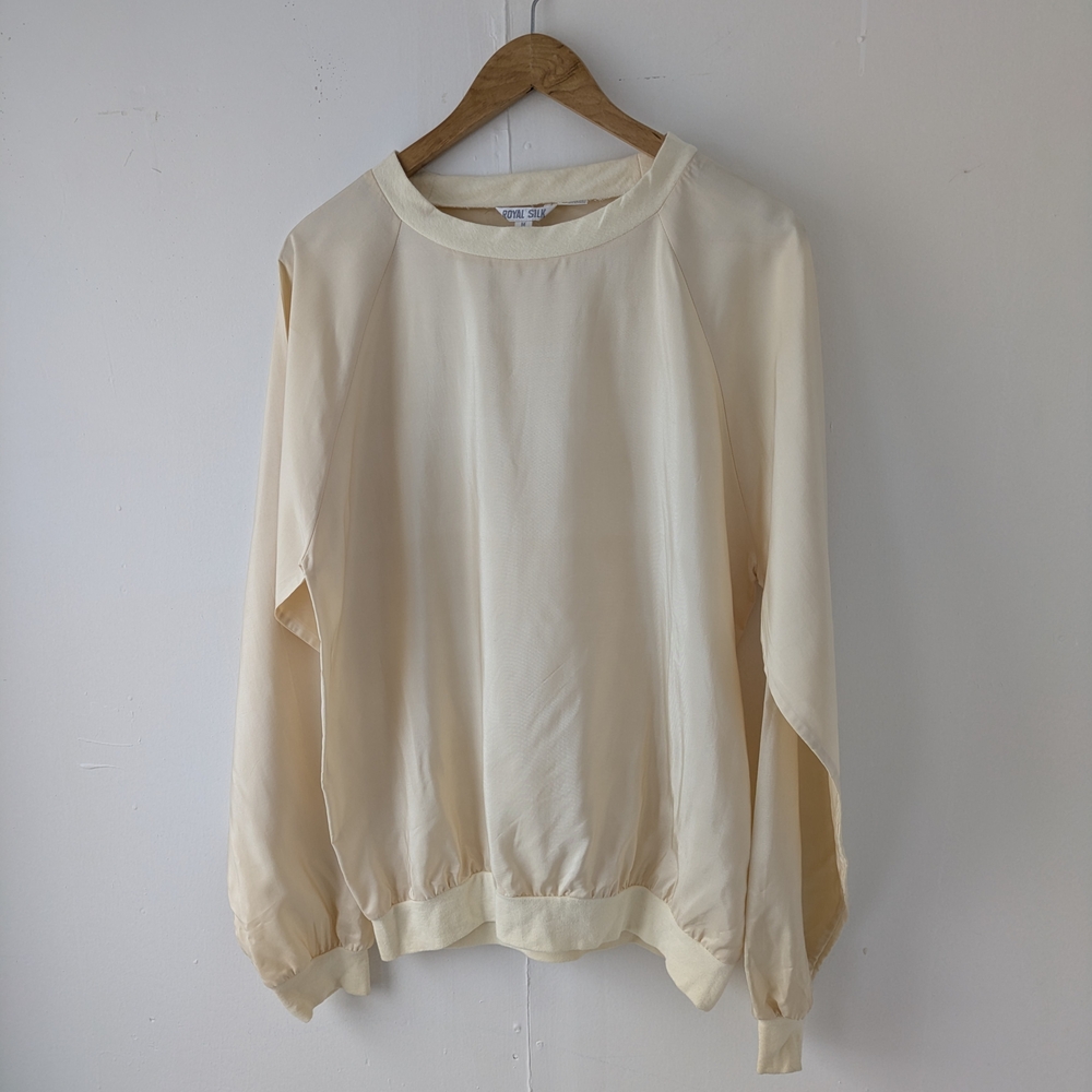 Vintage Royal Silk 100% Silk Blouse with Cotton Trim Cream Size Medium